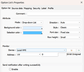 Option list's properties