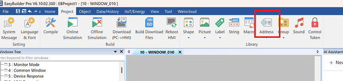 Project tab > Address in EB Pro