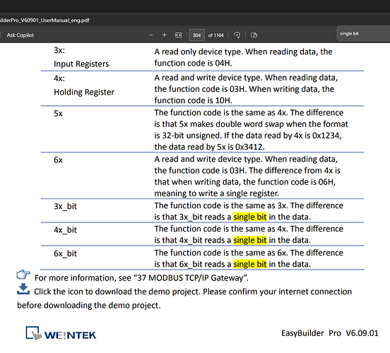 EBP MODBUS Function Codes