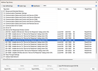 Device No Response Window Control system tag