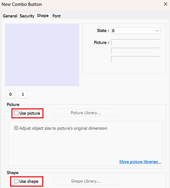 Shape tab within object settings
