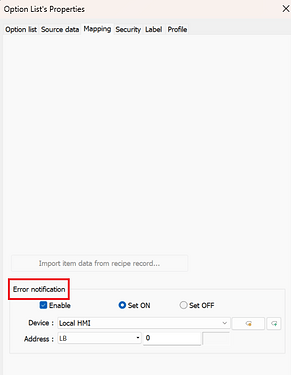 Error bit for Option List
