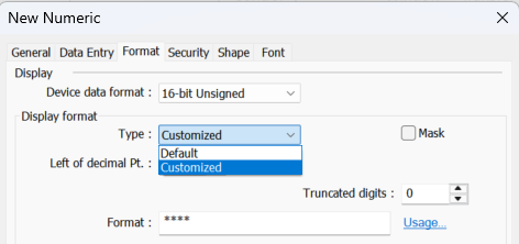 Customized display format for numeric object